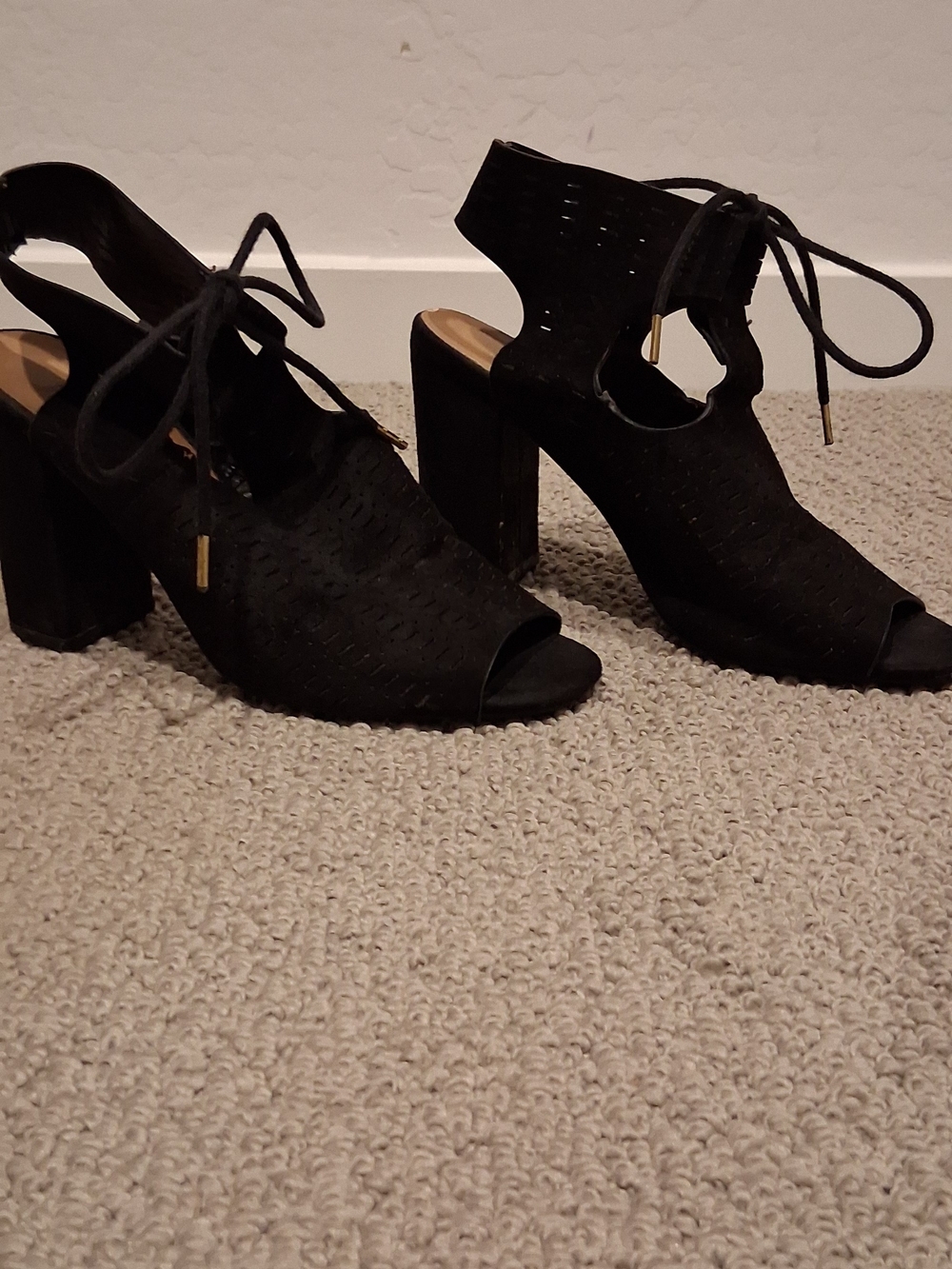 Cupid Black Lace-Up Peep-Toe Block Heel Sandals